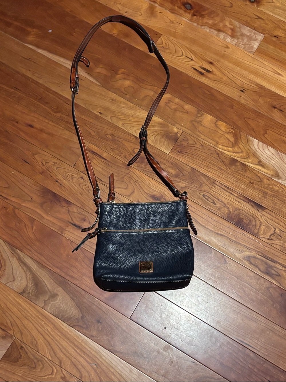 Dooney & Bourke Navy Pebbled Leather Crossbody with Brown Strap